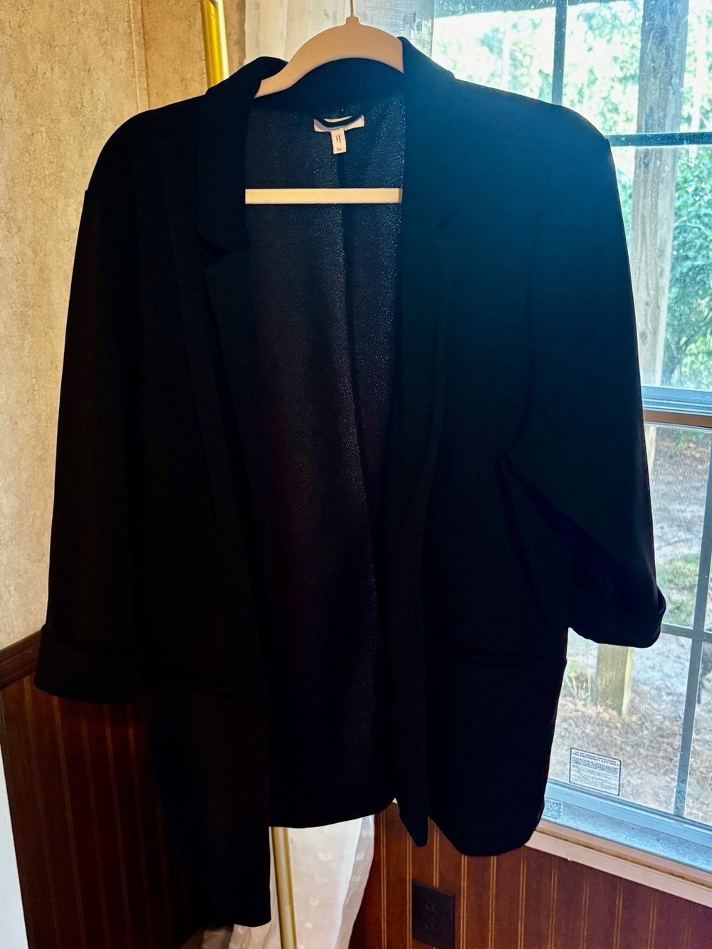 Maurices 1X Black Open Front Blazer Ruched Sleeve Career Workwear Plus Size